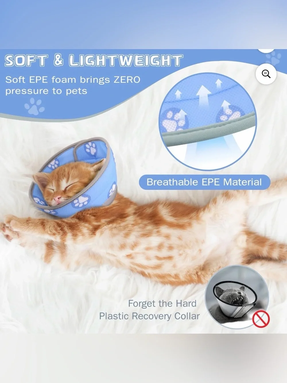 🐈🐩 Blue Paw-Print Soft Pet Recovery Collar for Cats or Dog Size S